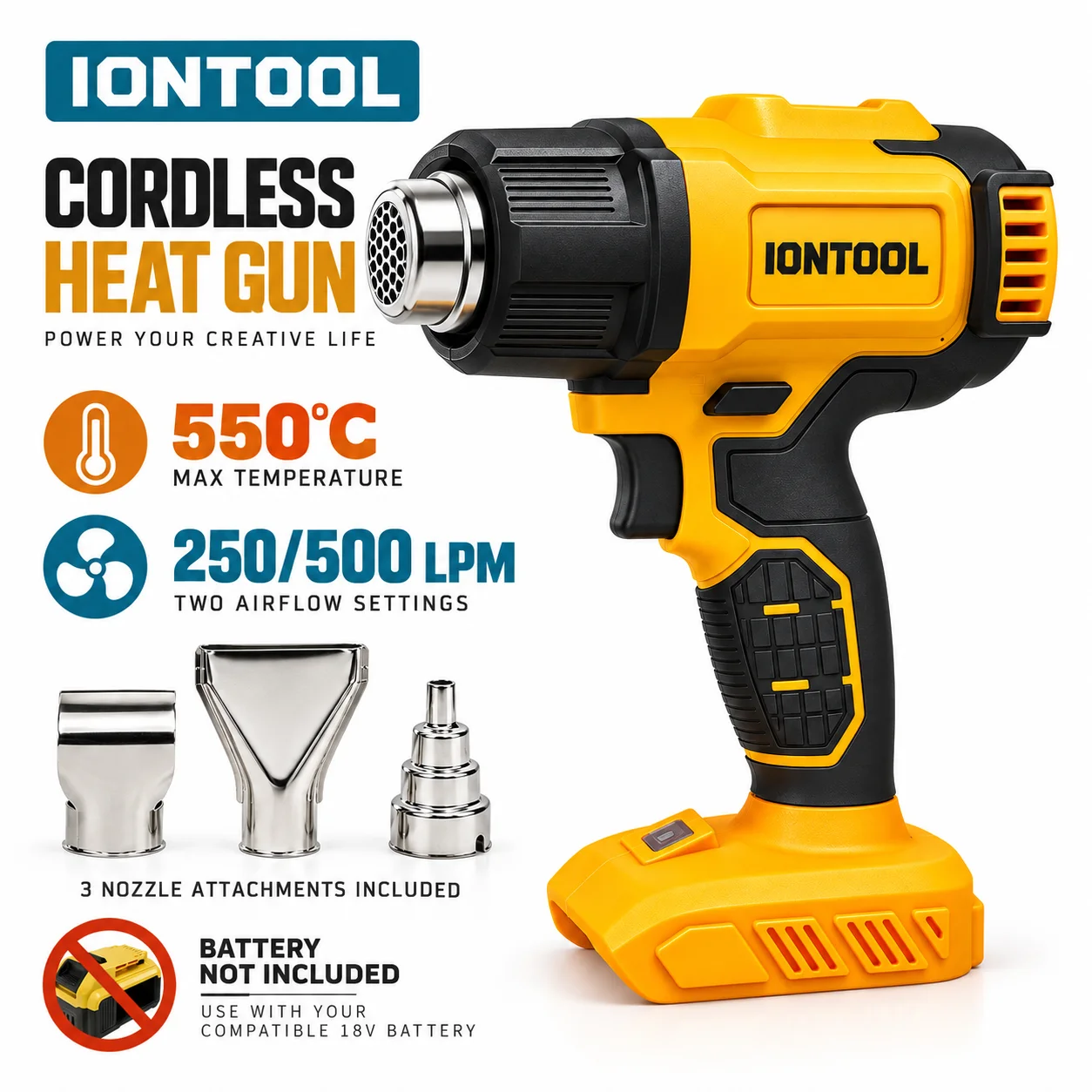 Cordless Heat Gun For Shrink Tubing - IONTOOL Yellow Cordless Heat Gun 550℃